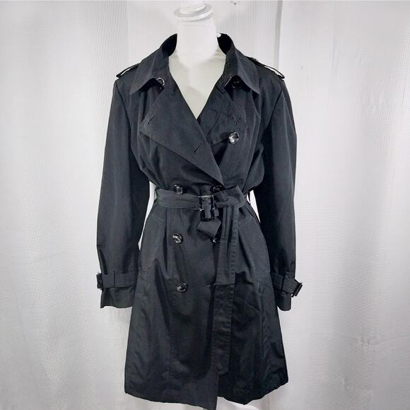 LONDON FOG! RICH BLACK DOUBLE BREASTED CLASSIC BELTED TRENCHCOAT, JACKET! SZ XL - Picture 2 of 15